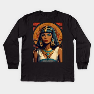 Black Cleopatra Egyptian Goddess Kids Long Sleeve T-Shirt